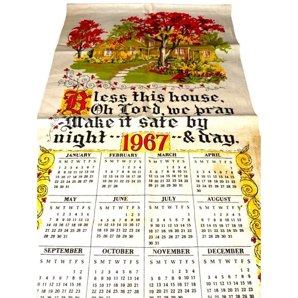 Vintage 1967 Cloth Wall Hanging Calendar Bless this House Oh Lord - Picture 2 of 7